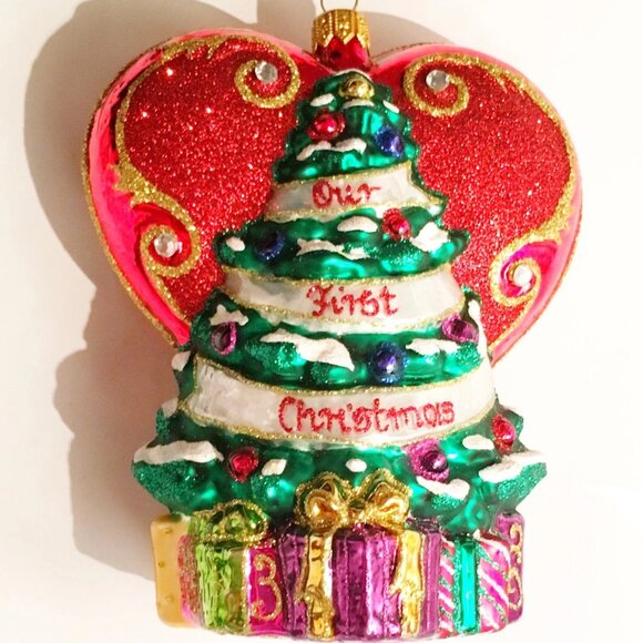 ✨Authentic Christopher Radko Our 1st Christmas TREE HEART Glass Ornament CR Logo - Picture 2 of 9